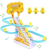 Fiddlys Happy Time Duck Slide Toy Set, Funny Automatic Stair-Climbing Ducklings Cartoon Race Track Set Little Lovely Slide Toy Escalator with Lights and Music for Kids & Children 3+ (Duck 3 Pcs)