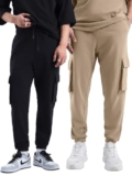 Bewakoof Air 1.0 Men’S Solid Oversized Fit Terry Cargo Joggers(Pack Of 2)_A4-552880-552891_Black & Brown_L