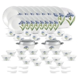 La Opala Diva Classique Collection Opal Glass Crockery | for Family of 8 | Dinner Set 61 pcs Royal Iris | Plates & Bowls for Dining | Microwave Safe | 100% Vegetarian | Extra Strong | White