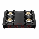 Butterfly Smart 4 Burner Glass Top Gas Stove | Manual Ignition | Scratch Resistant Toughened Glass | Brass Burners | Skid-proof Legs | 1 Year Manufacturer’s Warranty | Black