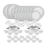 La Opala Diva Velvett Collection Opal Glass Crockery | for Family of 8 | Dinner Set 62 pcs Tudor Grey | Plates & Bowls for Dining | Microwave Safe | 100% Vegetarian | Extra Strong | Light & White