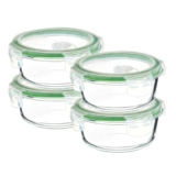Amazon Brand – Solimo Borosilicate Glass Container With Air-Vent Lid (420Ml Each) | Airtight & Leak-Proof | Freezer, Microwave & Dishwasher Safe (Set Of 4) (Round Shaped) (Transparent)