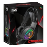 TAG Gamerz Carbon Wired Over Ear Gaming Headphones with Mic | RGB Effect | Noise Cancelling Microphone | Suspension Headband | Comes with USB and 3.5mm Jack | Compatible with PC, Laptop