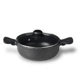 Bergner Senator Die-Cast Non-Stick Kadai With Glass Lid, 20cm, 2.5 Litres, , Black