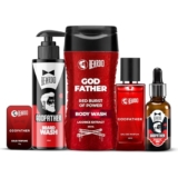 Beardo GodFather Body Wash 200ml, Solid Perfume 10g, Perfume 50ml, Beard Wash 100ml & Beard Oil 30ml | 5-Piece Grooming Set for Men, Ultimate Clean & Fragrance Combo