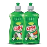 Giffy Concentrated Liquid Dish Wash Gel 500Ml Pack Of 2 With Active Salt & Lime| 2X Faster Tough Grease Removal & Mild Fragrance| Removes Tough Malodour| Leaves No White Residue| Hand-Safe