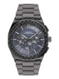 French Connection Textured Blue Round Dial with IP Gun Stainless Steel Metal Strap Multifunction Watch – for Mens FCH27GNM