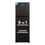Midea 233 L, 3 Star, Frost Free Convertible 9 in 1 Double Door Refrigerator with real Inverter compressor and Deo Fresh Technology (MDRT359FGI28, Jazz Black)