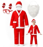 Zest 4 Toyz Synthetic Woven Santa Claus Costume for Kids – Christmas Dress With Jacket, Pant, Cap, Goggles, Beard and Pouch – Boys and Girls Age 4-6 Years, Red