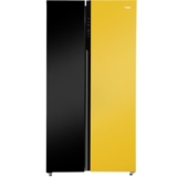 Haier 602L, 3-Star, Vogue 100% Convertible Fridge Space, Expert Inverter 2-Door Side by Side Refrigerator, (HRS-682KYG, Black Yellow Glass)