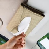 Amazon Basics Car Tissue Box Holder -Beige (Pack of 1) | Leather | Sun Visor Napkin Holder | Reusable Tissue Box for Car |Versatile Design | Easy to Use