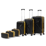 V by VERAGE Brampton Set of 6 Pieces, Daily Use Utility Vanity Cases with Set of 3 Trolley Suitcase Luggage, 100% Polycarbonate with 3-Years Warranty, 8 Wheels with Number Lock (6 Pieces Set Black)