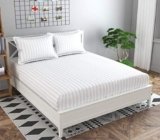 Decoholic 210 TC Glace Cotton Satin Stripes Plain Bed Sheet for Double Bed King Size with Two Pillow Covers for Home-Hotels (90×100 Inch) (White)