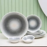 JCPL Fine Porcelain Textures Sway Dinner Set (Set of 12), for Family of 4, Ceramic Crockery Set, Dinner Plates, Kitchen Set for Home, Dining Set for Dinner, Microwave & Dishwasher Safe Plates