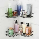 Amazon Basics Self-Adhesive Corner Shelf | No-Drill, Wall-Mounted Organizer for Bathroom, Kitchen & Living Room – Premium Rust Proof GI Metal, 27 x 27 x 6 cm, Black, Pack of 2