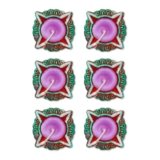 Home Genie Decorative Star-Shaped Diya Candles – Festive Wax Candles with Vibrant Red, Green & Purple Design for Diwali, Weddings, and Home Decoration Pack of 6