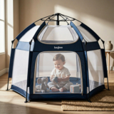 baybee Foldable Playard for Babies with Mosquito Protection & Zipper Lock Hexagon shape(Blue)