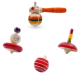 Toddler S Step Wooden Spinning Tops – Non Toxic Desi Lattoo – for Kids Pack of 4 – Multicolor – Curiosity & Fine Motor Skills | bambaram (4 Assorted Tops)