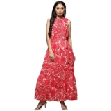 BIBA Women Printed Maxi Mix and Match Dress (Casual D1936_Coral_36)