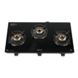 Havells GEOSLIM Gas stove |3 Heavy Duty Forged Brass Burner|6 mm Toughened Glass|Premium Valves|Removable Drip Tray|Soft Touch Knobs|5 year Warranty on Burners, Glass & Valves by Havells (Black)