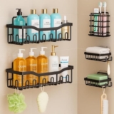 LUXEHOME 5 in 1 Self Adhesive Bathroom Shelf Combo/Bathroom Organiser Without Drill/Metal Rust-Proof Strong Adhesive Wall Shelves/Soap Holder with Tooth Brush Holder/Multipurpose Rack