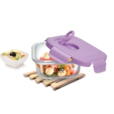 Treo By Milton Lumino Fresh Square 320 Borosilicate Glass Containers For Kitchen I Microwave Safe I Leak Proof With Air Vent Lid I 320 Ml, Set Of 1, Purple