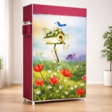 FLIPZON Premium 6-Tiers Shoe Rack with Zipper Cover | Foldable Non-Woven Fabric Shoe Organizer | Bird & Floral Printed Design | Space Saving Shoe Storage Cabinet for Home