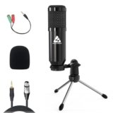 Audio Array XLR to 3.5mm Condenser Microphone Kit | Tripod, 2M Cable & Foam Filter | Compatible with Audio Interface, Mixer | Recording, Podcast, Streaming, Home Studio (Black) |AM-C39