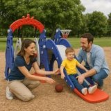 Amazon Brand – Solimo 3-in-1 Garden Castle Slide & Swing for Indoor & Outdoor Use | for Kids 2-8 Years Old | Safe & Fun | Ideal for Boys & Girls | Toy for Kids | Easy Assembly, Multicolor