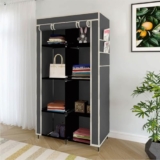 Whitecloud TRANSFORMING HOMES® 4+4 Layers Collapsible Wardrobe for Clothes with 6 Shelves, 2 Side Pocket and (Non Woven Febric and Metal Rod, 84×42.5x166cm)(Grey,7800-2)