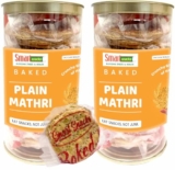 Smart Snacks Baked Plain Mathri, Whole Wheat Traditional Indian Crackers, Vacuum Sealed, Oil-Free