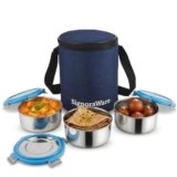 Signoraware Meal Mate Stainless Steel Big Lunch Box with Bag (450mlx3, Blue)