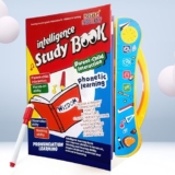 Kidsmate E-Learning Intelligence Study Book for Kids | Phonetic Sound Book with Quiz Mode, Writing Pen & Audio | Language Skills, Shapes & Numbers Activities | Early Educational Toy for Boys & Girls
