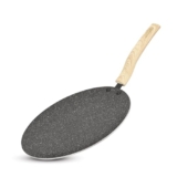 BERGNER Earth Black Non-Stick 26 cm Concave Roti Tawa, Wooden Finish Soft Touch Handle, 3mm Thickness, Even Heat Distribution, White Marble Splatter – Induction Bottom and Gas Ready