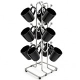 Bromine Chrome Metal Mug Tree Stand with 12 Hooks, 37 cm