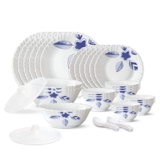 Larah by Borosil Morning Glory Silk Series Opalware Dinner Set | 35 Pieces for Family of 6 | Microwave & Dishwasher Safe | Bone-Ash Free | Crockery Set for Dining & Gifting | Plates & Bowls | White