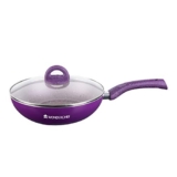 Wonderchef Granite Non-Stick Wok with Glass Lid 24cm for Kitchen, 2.7L Non-Toxic Chemical & PFOA Free, Low-Oil Cooking, Gas Stove & Induction Friendly, Soft-Touch Handle, 2-Yr Warranty, Purple