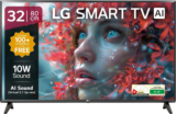 LG LR570 80 cm (32 inch) HD Ready LED Smart WebOS TV 2025 Edition with Alpha5 Gen 6 AI Processor | 100+ Free LG Channels | AI Brightness Control | AI Sound (Virtual Surround 5.1 Up-mix) | FTA Satellite Port | Magic Remote Compatible | 60Hz Refresh Rate | Alexa Built In | Works with Hey Google(32LR57