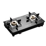 Lifelong Gas Stove 2 Burner | Premium Brass Burners, Glass Top, Manual Ignition | Square Pan Support, ISI Certified LPG Stove for Modular Kitchen | Black, 1 Year Warranty