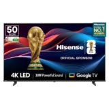 Hisense 126 cm (50 Inches) 4K Ultra HD Smart LED Google TV | Dolby Atmos, HDR10, Super Bright Panel | 30W Powerful Speaker | Google Assistant & Voice Control | 50E63N (Black)