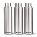 Bergner Walking Stainless Steel 3 Pcs (1000ml Each) Water Bottles with Screw Cap, Rustproof, Airtight & Leakproof Steel Bottle Set of 3, for Office, Home, College, Gym, Travel, Easy to Carry – Silver