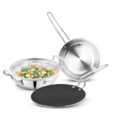 Bergner BE Essentials TriPly 4 Pcs Stainless Steel Cookware Set – 24cm (3.1L) Kadai, 24cm (1.5L) Frypan, Common Flat Glass Lid, 26cm Non-Stick Roti Tawa, Less Oil Use – Induction and Gas Stove Ready