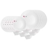 CELLO Lush Fiesta Dazzle Series Opalware Dinner Set of 18 Pieces for Family of 2 | Bone-Ash Free & Leadfree Opal Glass, Microwave & Dishwasher Safe, Plates & Bowls Crockery Set for Dining & Gifting