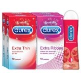 Durex Pleasure Packs (Extra Thin 10s, Extra Ribbed 10s, Strawberry 50 ml)
