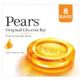 Pears Pure & Gentle Bathing Soap Bar 125 g (Combo Pack of 8) Moisturizing Glycerin Soap for Soft|| Glowing Skin & Body – Paraben Free|| For Men & Women