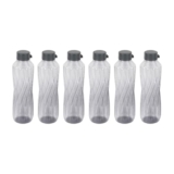 PEARLPET Lehar BPA-Free Plastic Water Bottle Set |Lightweight, Leak-Proof & Freezer Safe – Pack of 6 (1000ml Each), Grey