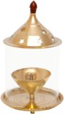 Shubhkart Nitya Akhand Jyot Aaradhya with Borosilicate Glass – Large Brass Table Diya(Height: 9.8 inch)