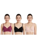 Amazon Brand – Symbol Women’s Cotton Stretch Padded Wire Free Medium Coverage T-Shirt Bra (Pack of 3) (BRA-13 Cont_Blck-Blush-Wine_36C)