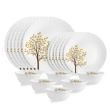 Cello Opalware Dazzle Series ‘Tree Of Life’ 18 Piece Dinner Set | Opal Glass Crockery For 6 | Bone Ash-Free |Lightweight, Elegant White Plate & Bowl Set |Opal Glass Dinner Set For Daily Use & Gifting