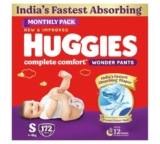 Huggies Complete Comfort Wonder Pants | Pant Style Baby Diapers Small Size (S), 172 Count | India’s Fastest Absorbing Diaper, Prevents Diaper Rash, Ideal for 4 to 8 Kgs (86 Count, Pack of 2)
